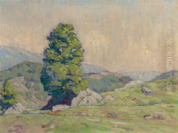 Hilly Landscape With Tree And Rocks (manchester, Vermont) Oil Painting by Horace Brown