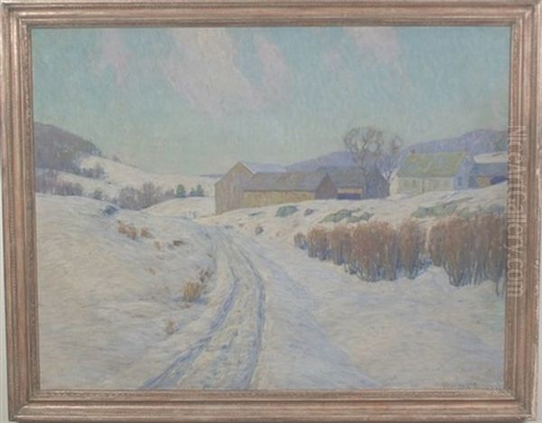 Winter Farm Scene Oil Painting by Horace Brown