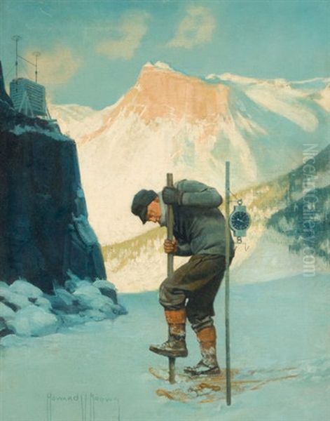 Testing The Snow, Scientific American Magazine Cover Oil Painting by Howard V. Brown