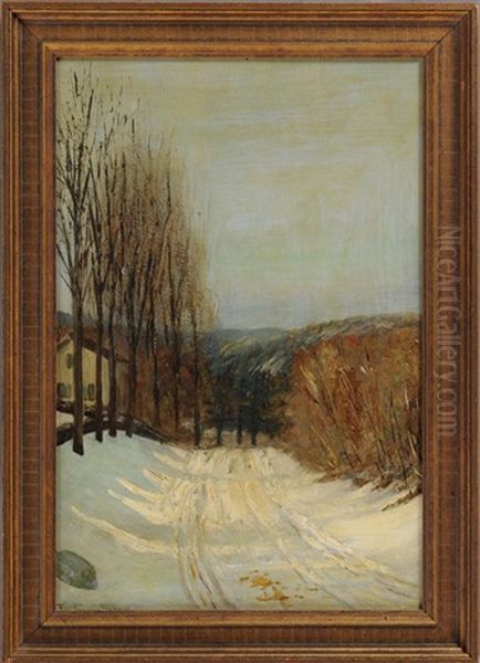 A Snowy Road Oil Painting by James Francis Brown