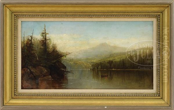 White Mountain Landscape With Figure In Canoe Oil Painting by John Appleton Brown