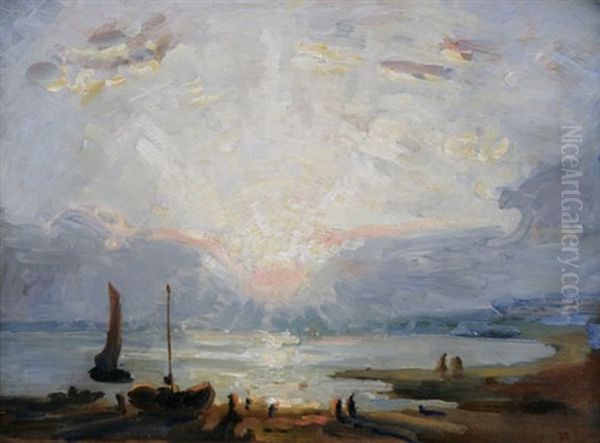 Coastal Sunset Scene Oil Painting by John Appleton Brown