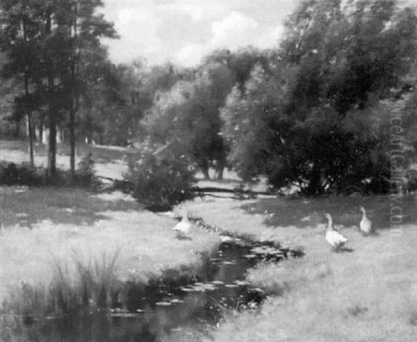 Meadow Brook With Geese Oil Painting by John Appleton Brown