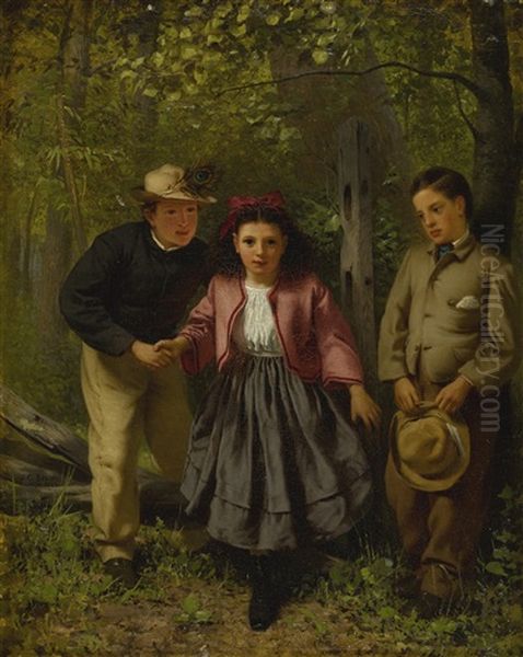 Children In The Forest Oil Painting by John George Brown