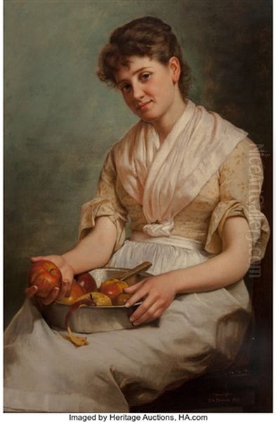 Girl Peeling Apples Oil Painting by John George Brown