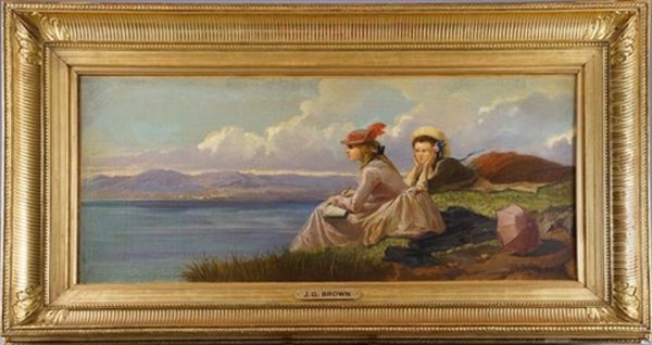 Elegantes Contemplant Un Lac De Montagne Oil Painting by John George Brown