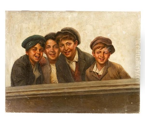 Four Smiling Boys Oil Painting by John George Brown