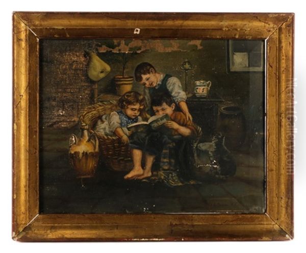 Reading Together Oil Painting by John George Brown