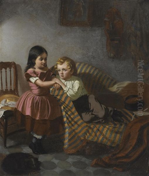 Interior Scene With Boy And Girl Oil Painting by John George Brown