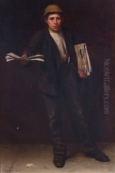 Newspaper Boy Oil Painting by John George Brown