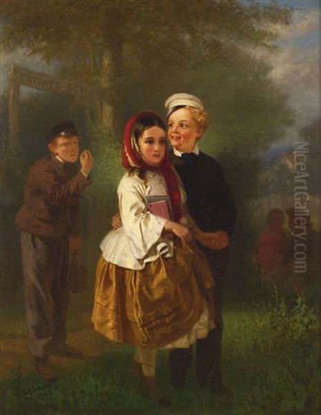 Two's Company, But Three Is Not! Oil Painting by John George Brown