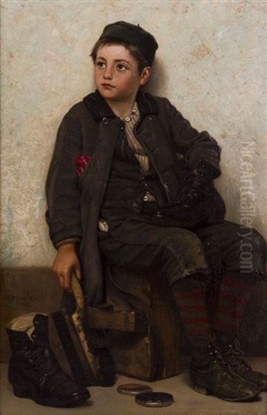 Boot Black Oil Painting by John George Brown