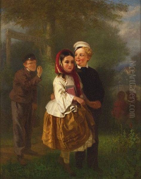 Two's Company, But Three Is Not Oil Painting by John George Brown