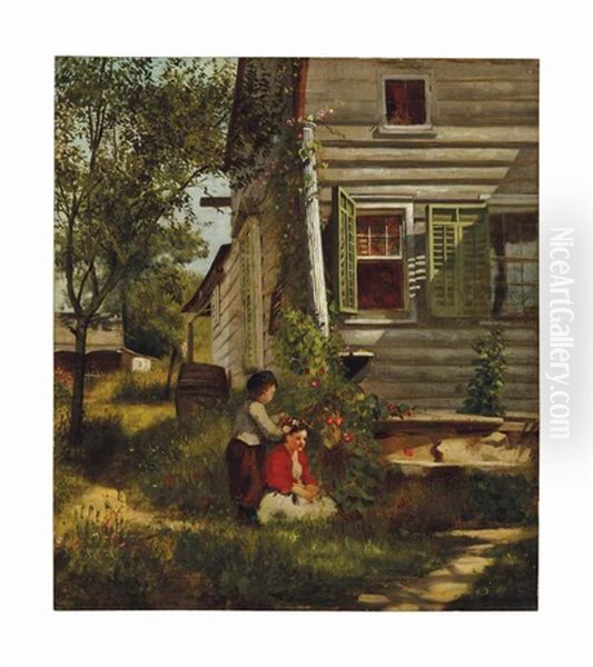 Pleasant Hours Of Childhood (backyard Playmates) Oil Painting by John George Brown