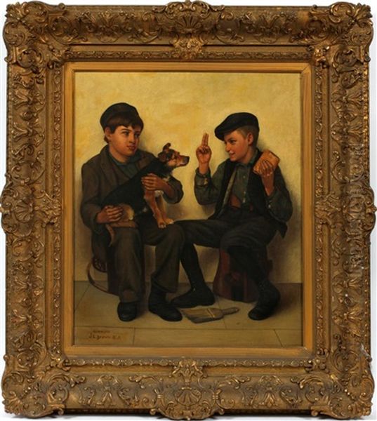 Two Boys And Dog by John George Brown