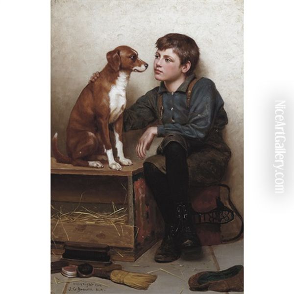 Shoe Shine Boy With Dog Oil Painting by John George Brown