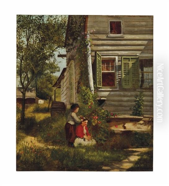 Pleasant Hours Of Childhood (backyard Playmates) Oil Painting by John George Brown