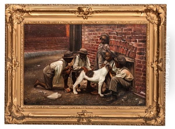 African American Genre Scene With Boys And Dog Oil Painting by John George Brown