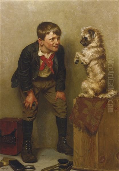 Steady Oil Painting by John George Brown