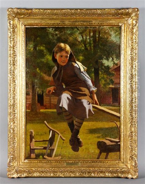 Girl On Seesaw Oil Painting by John George Brown