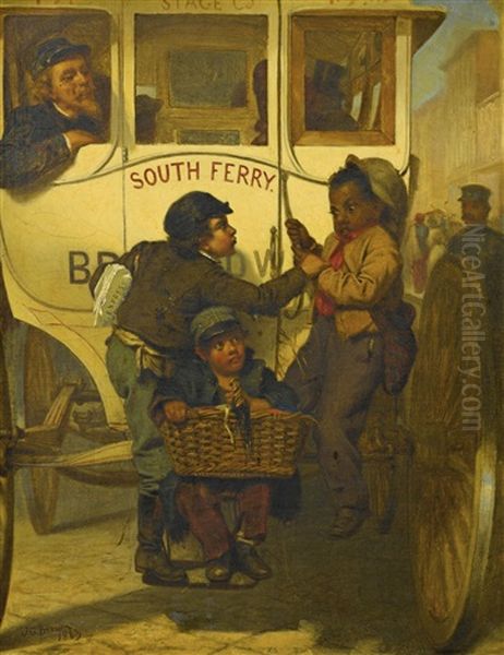 Hitching A Ride Oil Painting by John George Brown