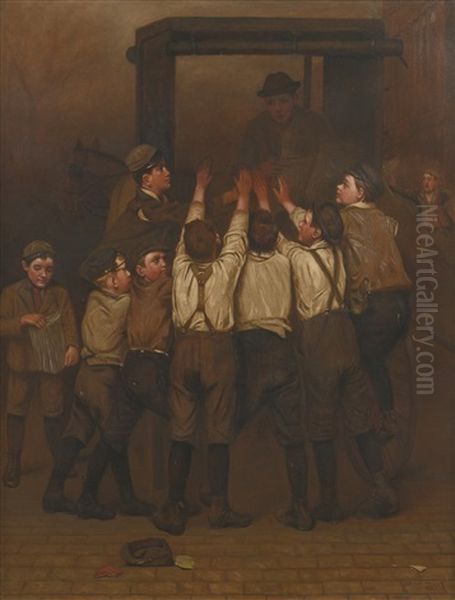 The Rush For Evening Papers Oil Painting by John George Brown