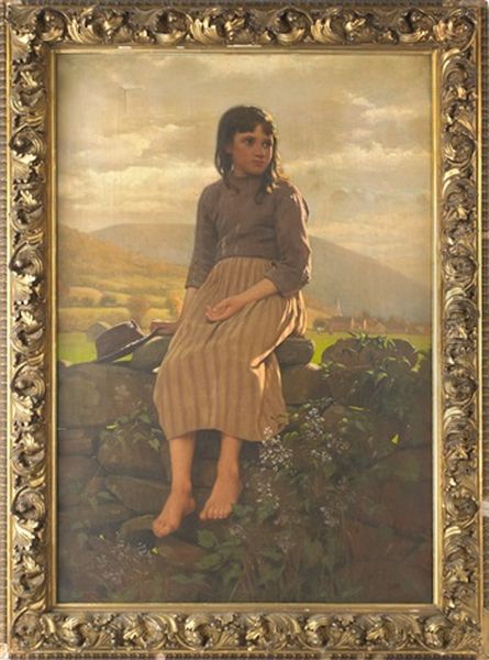 Landscape With Young Girl Oil Painting by John George Brown