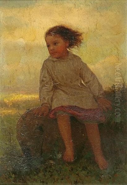 Portrait Of A Girl In A Landscape Oil Painting by John George Brown