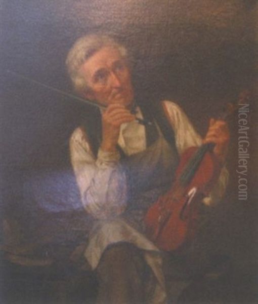 Man With Violin Oil Painting by John George Brown