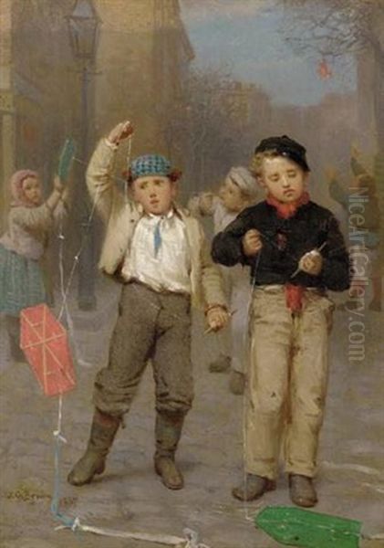 Kite Fliers Oil Painting by John George Brown