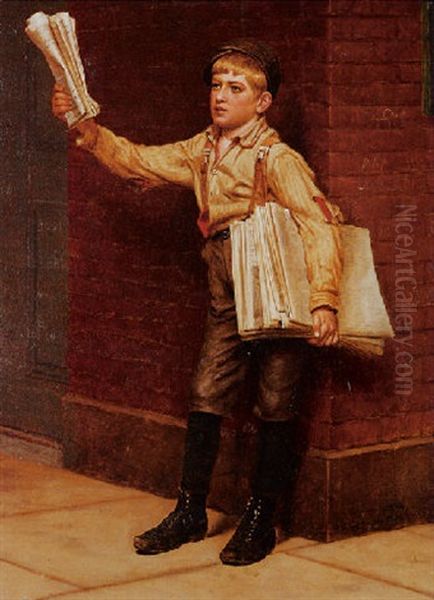 Newspaper Boy Oil Painting by John George Brown