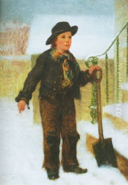 The Snow Shoveler Oil Painting by John George Brown