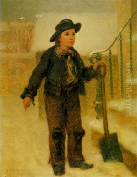 Shovelling Snow Oil Painting by John George Brown