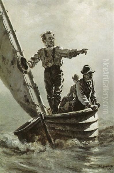 Sighting The Trawl Buoy, Grand Manan Oil Painting by John George Brown