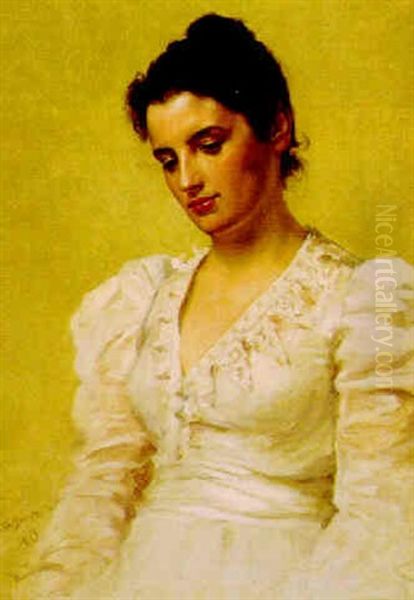 Seates Beauty In White Oil Painting by John George Brown