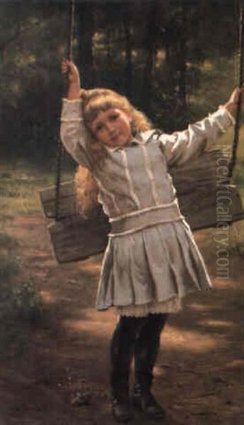 Girl By A Swing Oil Painting by John George Brown