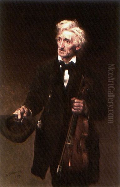 A Street Musician Oil Painting by John George Brown