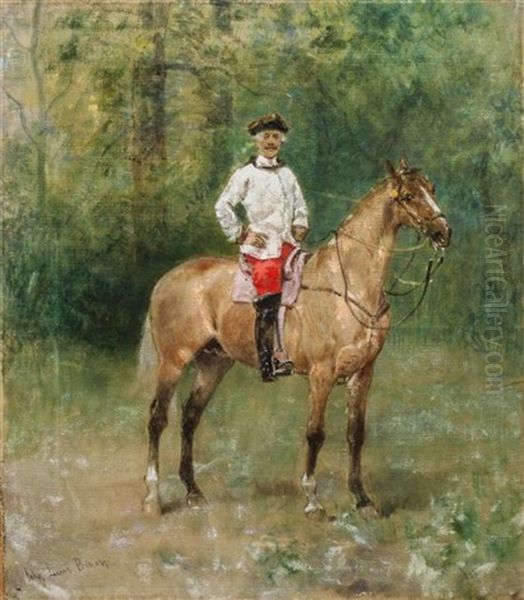 Uniformed Man On Horseback Oil Painting by John Lewis Brown