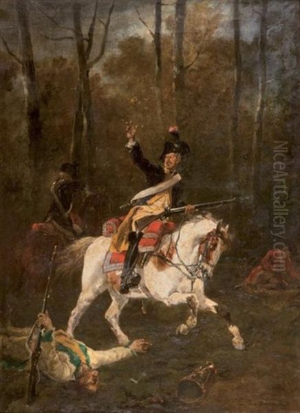 Bataille En Foret, 1873 Oil Painting by John Lewis Brown