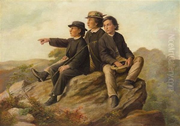 Boys On Mountain, 1869 Oil Painting by John Lewis Brown