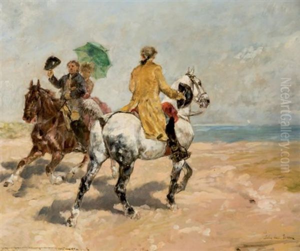 Promenade A Cheval En Bord De Mer Oil Painting by John Lewis Brown