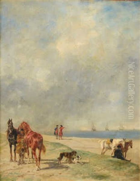 Repos Des Chevaux Sur La Plage Oil Painting by John Lewis Brown