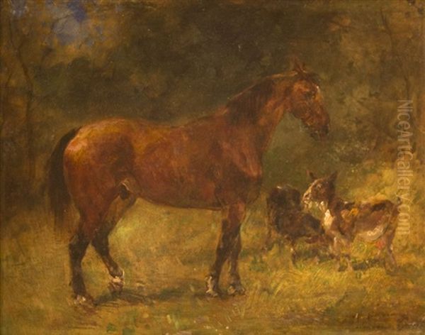 Cheval Et Chevre Au Pre Oil Painting by John Lewis Brown