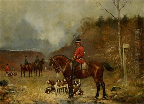 Jager Zu Pferd Mit Hunden Vor Jagdbeginn Oil Painting by John Lewis Brown