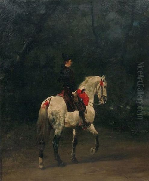 Cavalier Sur Un Cheval Blanc Oil Painting by John Lewis Brown