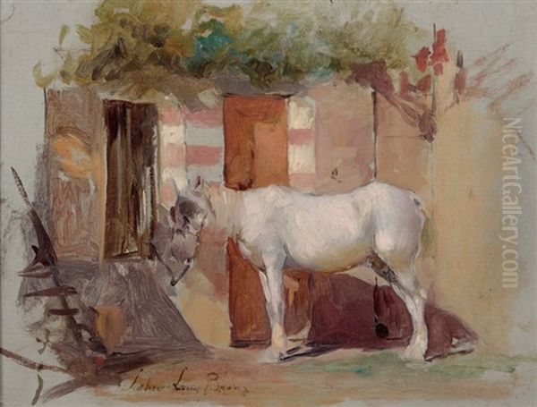 Cheval Attache Devant L'ecurie Oil Painting by John Lewis Brown