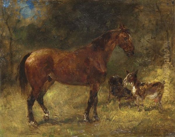 Cheval Au Pre Oil Painting by John Lewis Brown