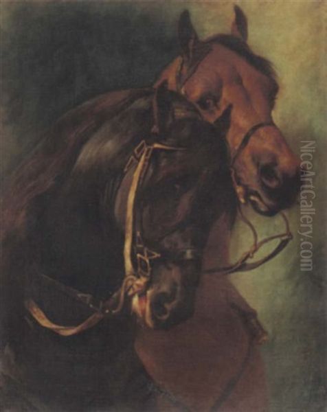 Tetes De Chevaux Oil Painting by John Lewis Brown