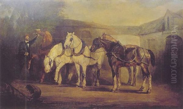 Les Chevaux Atteles Oil Painting by John Lewis Brown