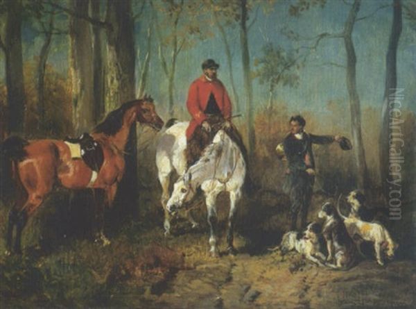 Scene De Chasse A Courre, Le Repos Des Chiens Oil Painting by John Lewis Brown